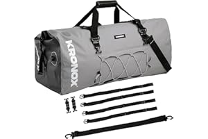 KRONOX Motorcycle Duffel Bag Waterproof, 60L Grey – Durable Motorcycle Luggage & Saddle Bags. Back Seat Dry Bag for Travel, Commute & Dirt Bike Gear