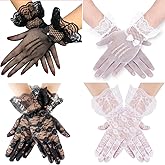 Asaisimg 4 Pairs Women's Lace Gloves, Tea Party Short Ladies Gloves, Mesh Bridal Glove for Wedding Halloween Cocktail Costume