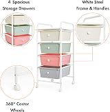 VonHaus Storage Trolley 4 Drawer Pastel with 360° Wheels Chrome Frame view 5