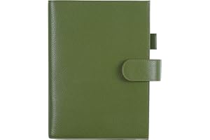 Moterm Leather Cover for A5 Notebooks - Fits Hobonichi Cousin, Stalogy and Midori MD Planners, with Pen Loop, Card Slots and Back Pocket (Pebbled-Olive)