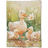 Flannel Duck Blanket for Adults & Kids, Cute Duck Flower Throw Blanket for Sofa, Couch, Bed & Living Room - Soft, Warm & Cozy - 60" x 50"