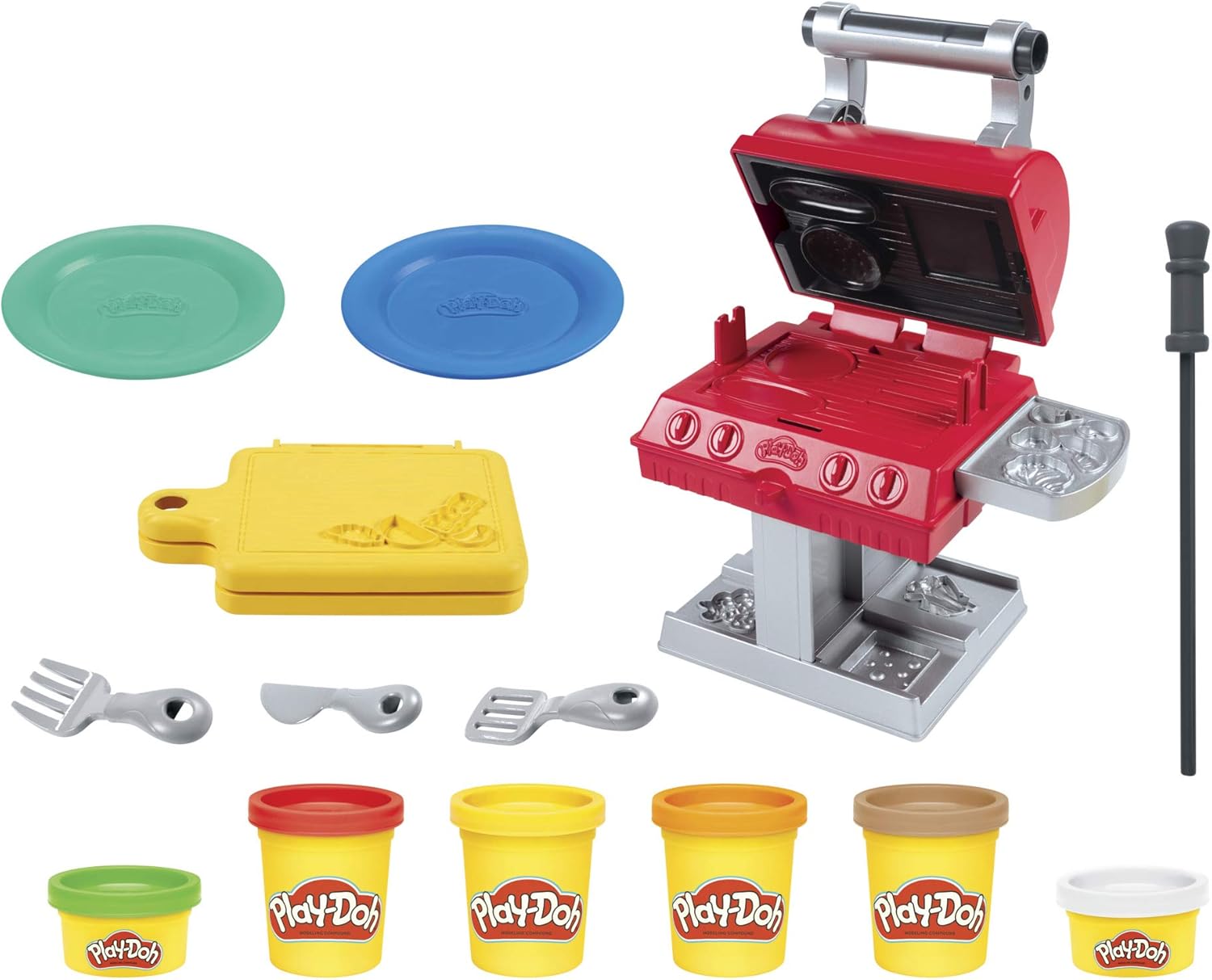 Play-Doh Kitchen Creations Grill 'n Stamp Playset for Kids 3 Years and Up with 6 Non-Toxic Modeling Compound Colors and 7 Barbecue Toy Accessories - Image 4