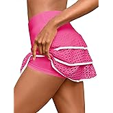 Fisoew Womens Tennis Golf Skirts Built in Shorts High Waisted Tiered Athletic Workout Crochet Mini Skorts with Pockets
