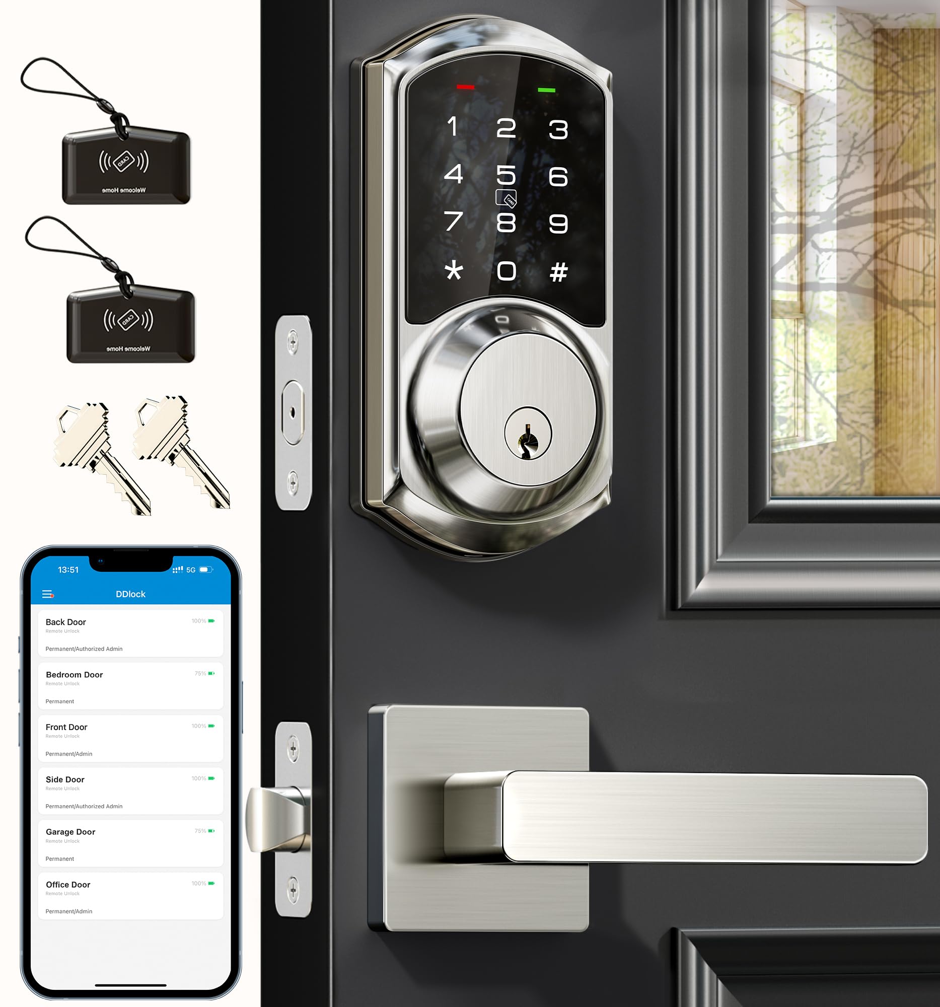 Photo 1 of Veise VE06-L Smart Locks with 2 Lever Handle Set, App Control, Keyless Entry Deadbolt for Front Door, Electronic Digital Touchscreen Keypad, Auto Lock, Waterproof, Easy Installation, Satin Nickel