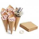 iplusmile 120Pcs Paper Cones for Wedding Confetti Petals, DIY Brown Flower Bouquet Holder with Tape, Wrapping Kraft Paper for Party Popcorn, Candy &amp; Small Favors