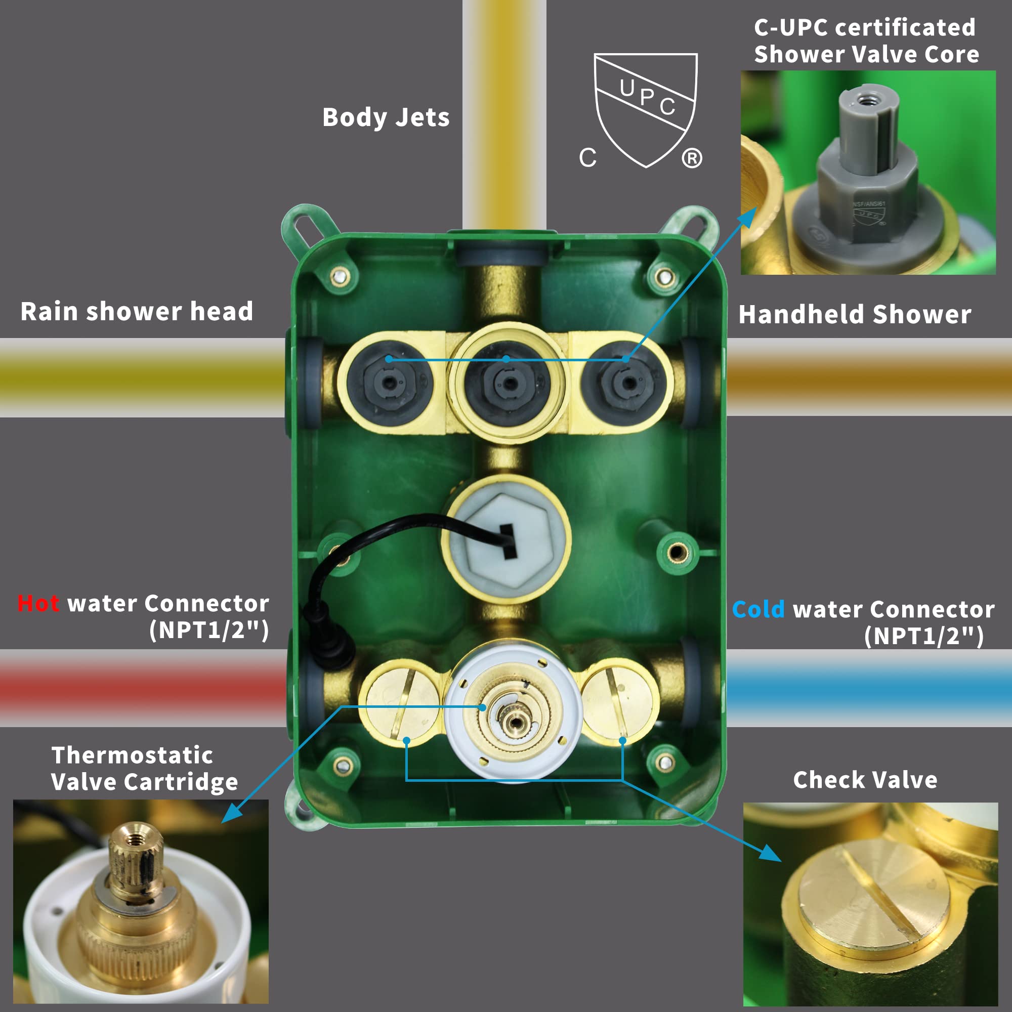 AYIVG Solid Brass 4 Way Shower Diverter Valve 4 Outlet Pressure