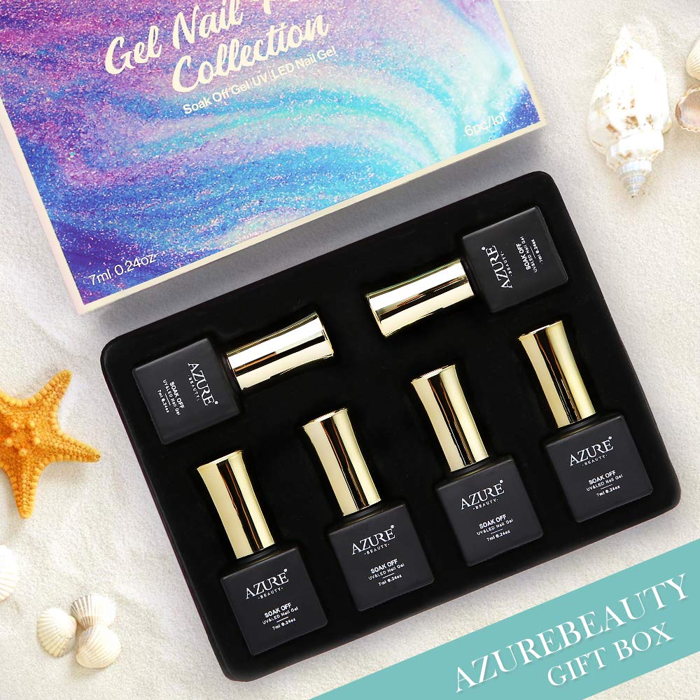 AZUREBEAUTY Gel Nail Polish Set - 6PCS Sweet Candy Neon Colors Nail Art Gift Box, Soak Off UV LED Manicure Bright Color Starter Kit 0.24 OZ