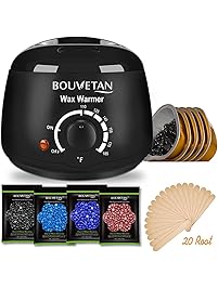 Wax Warmer - Bouvetan Waxing Hair Removal Kit with 4 Hard Wax Beans(14.1oz) and 20 Wax Applicator Sticks (at-Home Waxing)