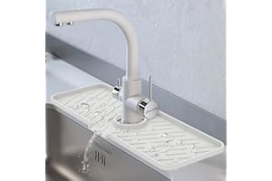 WORKKEEP Silicone Faucet Splash Guard, 18” x 6.3” Faucet Water Catcher Mat, Longer Silicone Sink Mat, Faucet Handle Drip Catcher Tray Mat for Kitchen Countertop and Sink Protectors Absorbent Mat (White)