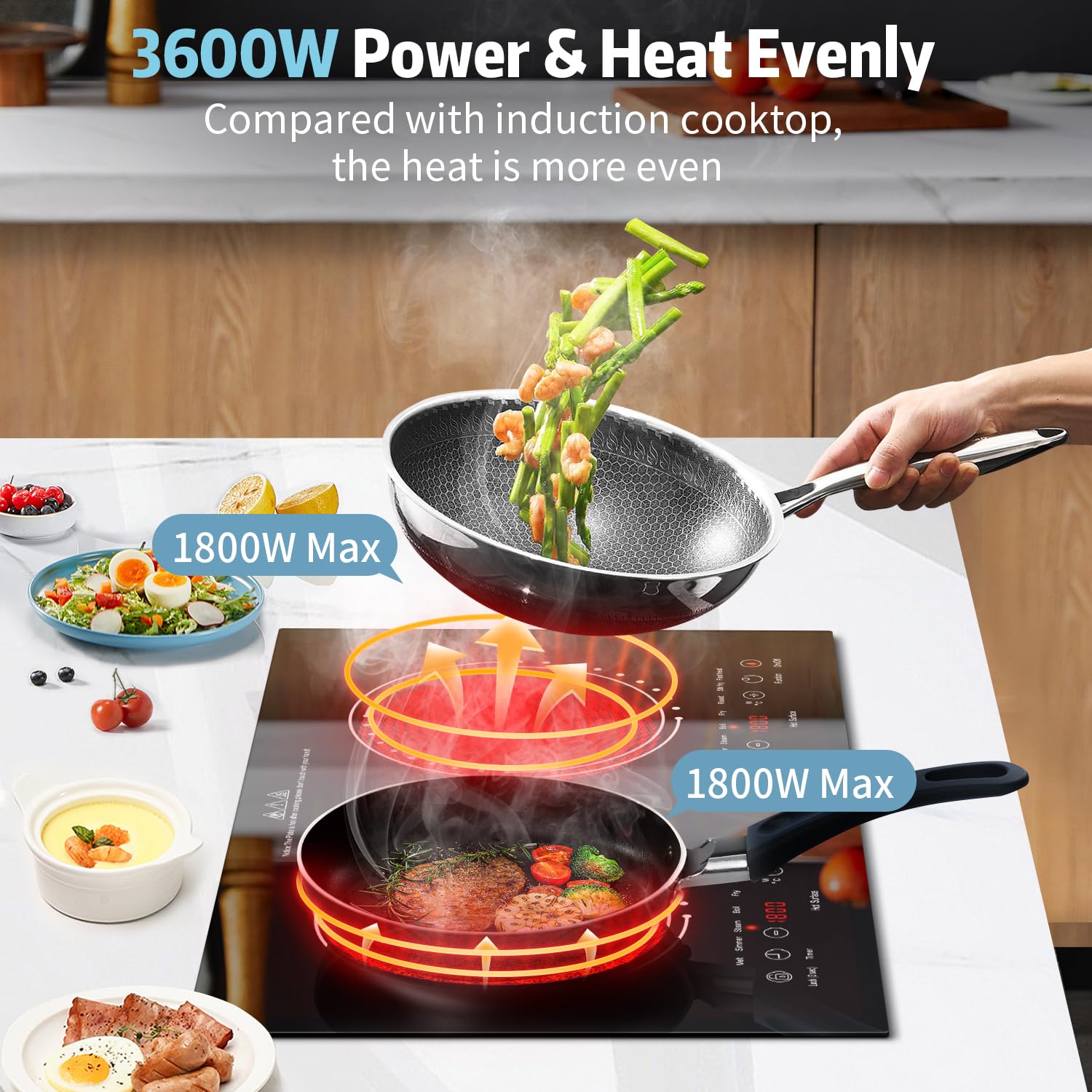 2 Burner Electric Cooktop - 24 Inch Built-in & Countertop Electric Stove Top, 110V-120V Double Burner Ceramic Cooktop Portable with Safety Lock, Timer, Sensor Touch Control, 110V Plug in