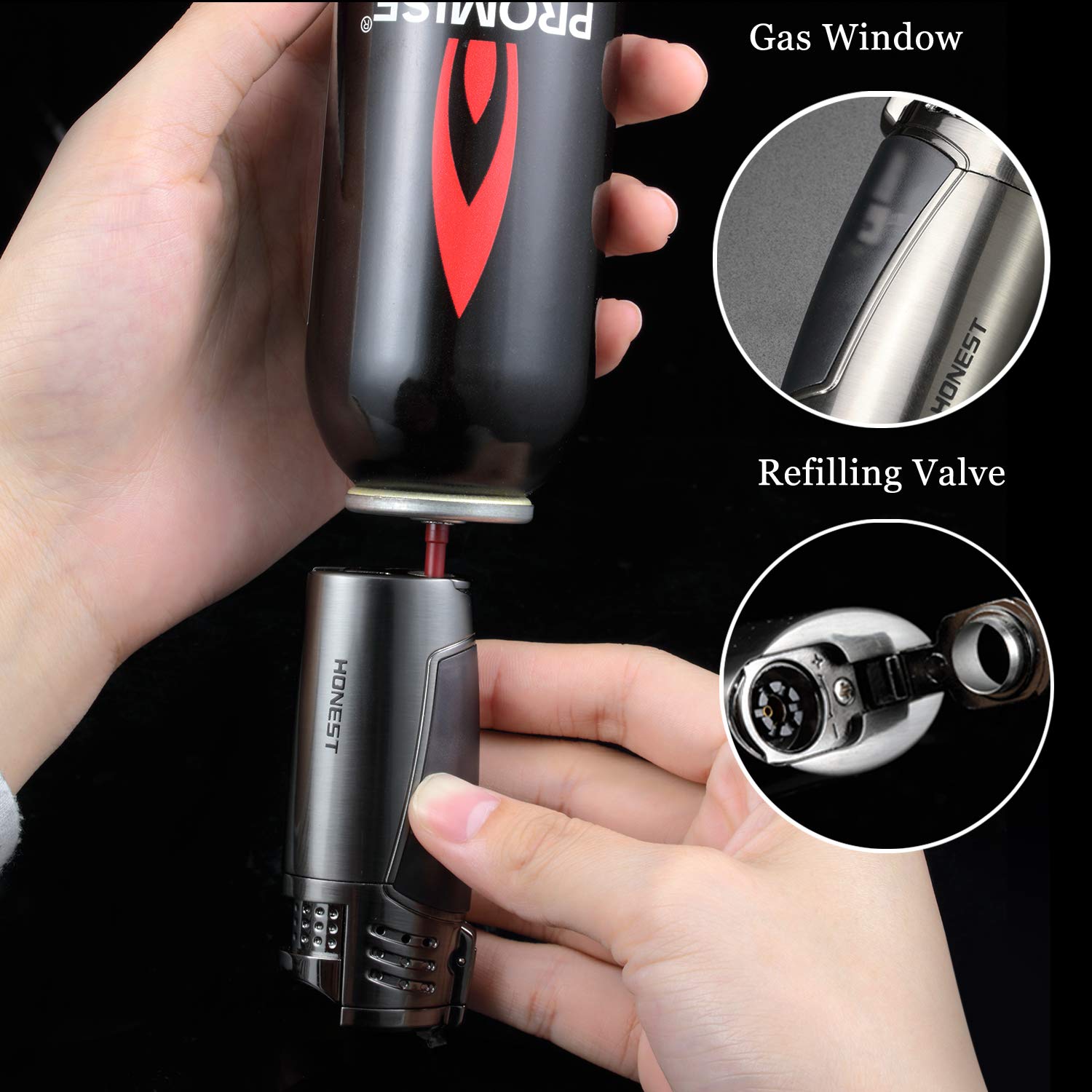 Sturmfeuerzeug,Jet Flamme gasFeuerzeug Zigarren Mit Zigarrenschneider, Nachfüllbare Gas-Sturmfeuerzeug, Pfeifenfeuerzeug