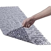 Webos Bath Shower Mat Non Slip: Extra Large Pebble Bathtub mat for Families, Anti Slip Shower Matt with Drain Holes Suction Cups Tub Mat - 16 X 40 Inch Grey