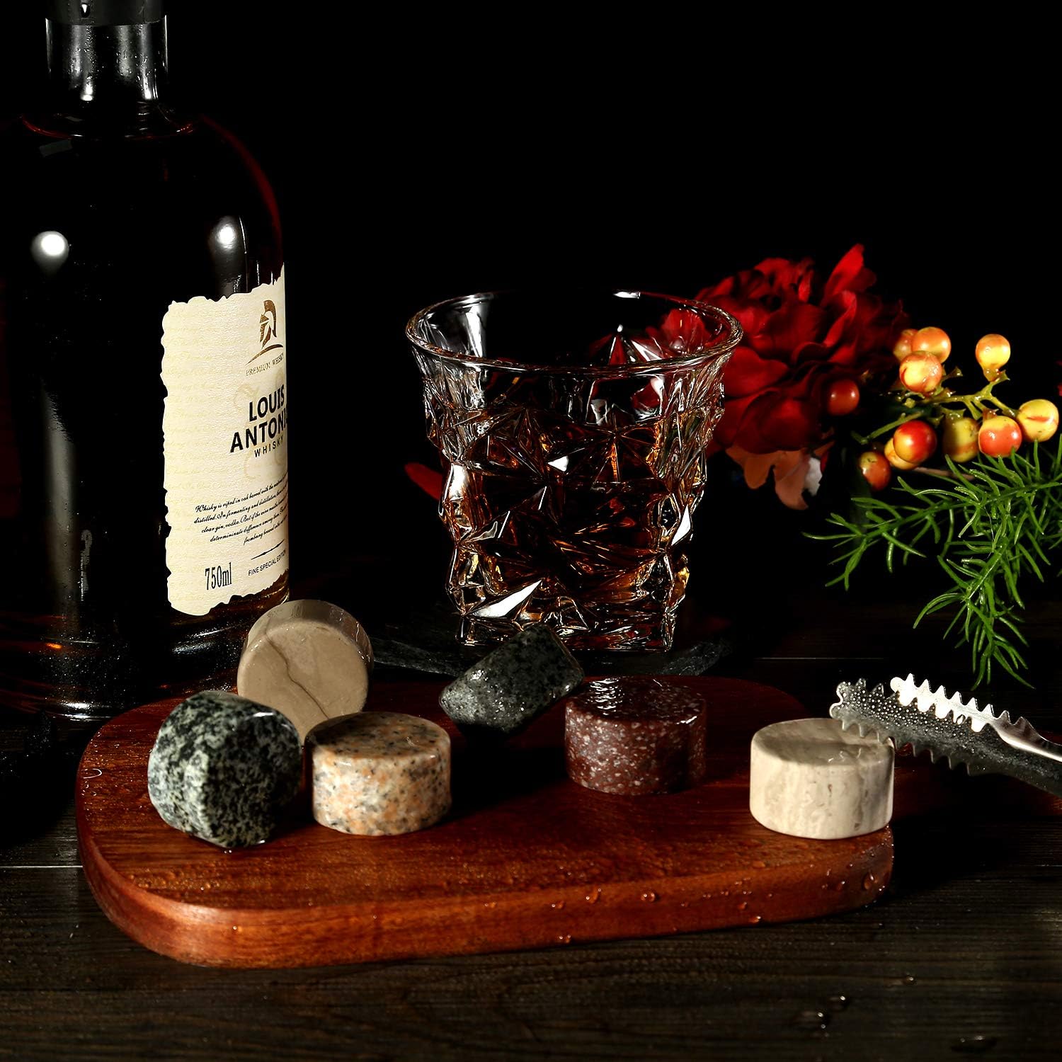Large Whisky Stones and Glasses Gift Set,Whisky Rocks Chilling Stones in Handmade Wooden Box-Cool Drinks Without Dilution-Whisky Glasses Set of 2,Six Big stones,Gift for Dad,Husband,Men - Image 5