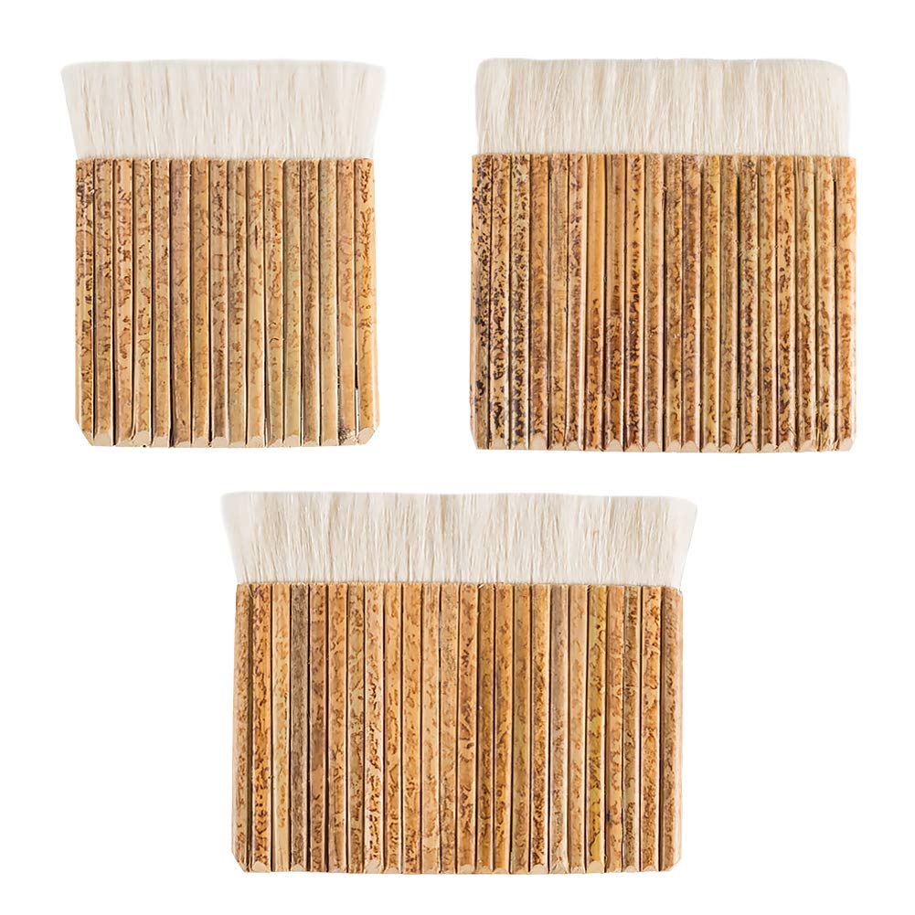 PH PandaHall 3pcs 3 Sizes Sheep Hair Hake Brush, Wooden Handle Soft Wool Brush for Kiln Wash, Watercolor, Latex Paint, Dust Cleaning, Ceramic, Pottery Painting