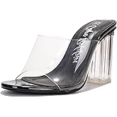 Cape Robbin Women's Clear Chunky Heels Slip On Open Toe with Transparent Upper, 3.5 Inch Lucite Block Heel & Leather Insole Platform Wedges (Fusion.A)