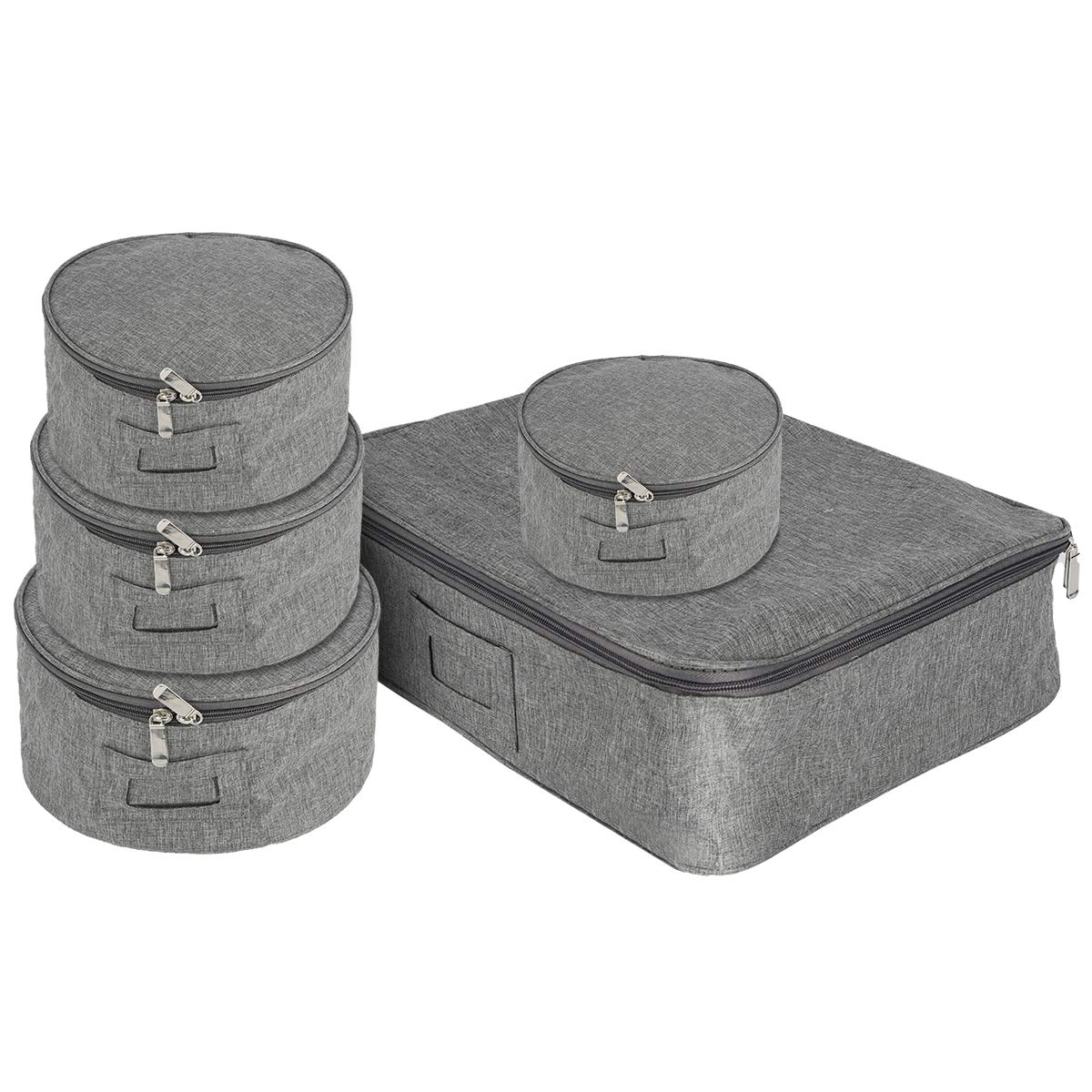 SOONHUA Quilted Storage Container for Crystal Glass Stemware, 5pcs/set Dinnerware Storage Cases Organizer Container Protector for Round Plates and Cups