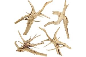 Tfwadmx Natural Driftwood for Aquarium, 6-8" 4 Pcs Wood Aquarium Decorations Fish Tank Log Reptile Tree Branches, Assorted Spider Wood Branch