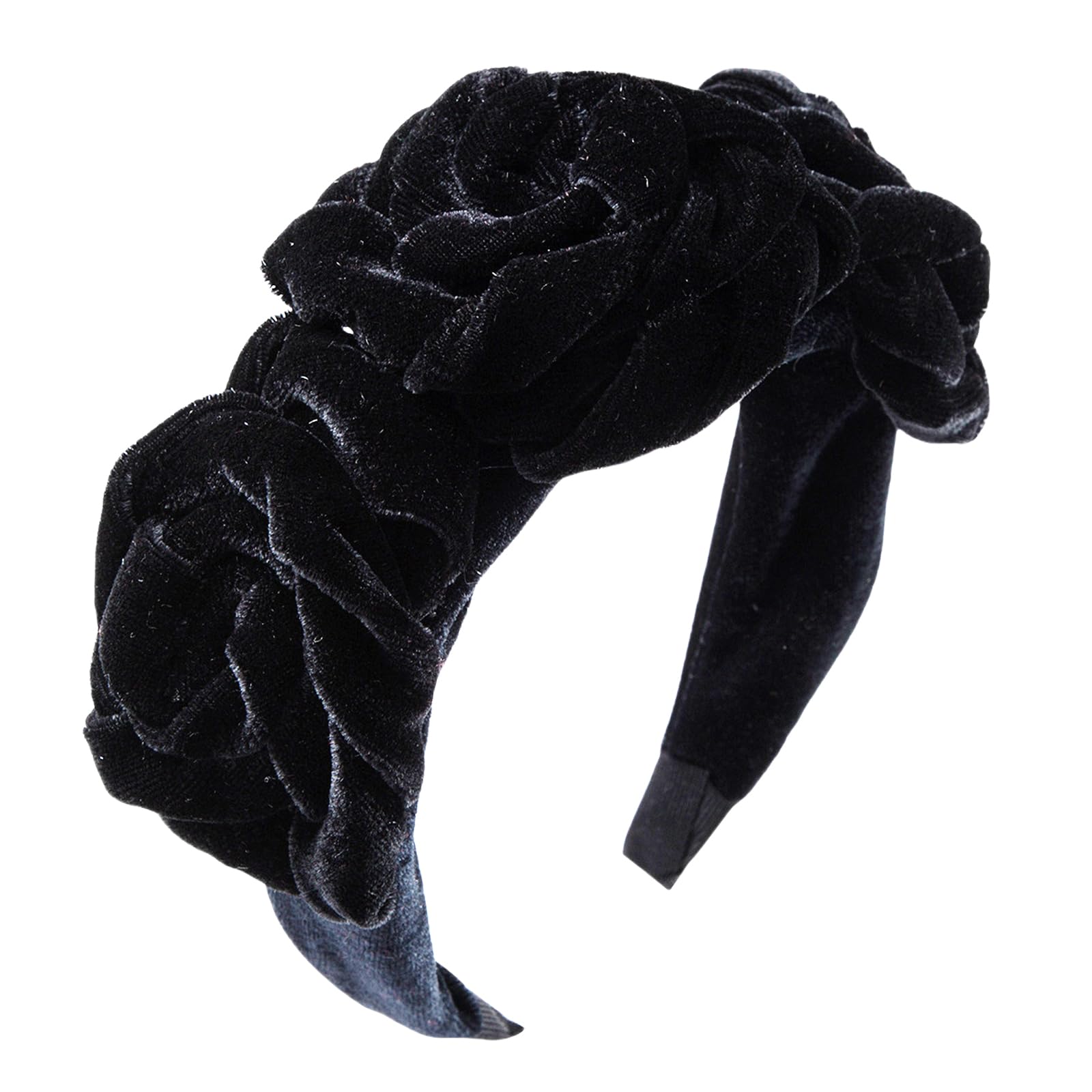 scicent Black Headband Velvet Braided Head Band Rough Edge Hair Band Non-Slip Twist Knotted Hairband Wide Vintage Style Hair Accessories for Women Girl 27710