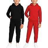 Quad Seven Boys Sweat Suit Set - 4 Piece Soft Fleece Pullover Hoodies and Athletic Cargo Jogger Sweatpants for Boys (5-18)