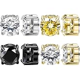 NEWITIN 4 Pairs Magnetic Stud Earrings for Men Diamond Clip on Earring Set | Hypoallergenic, Stainless Steel, Cubic Zirconia, Unisex Non Piercing Stud, Halo Fake Earring, Magnetic Earrings for Men Women