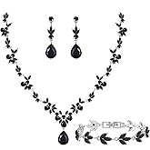 Paxuan Bridal Wedding Elegant Floral Jewelry Set for Women/Brides/Bridesmaids Crystal Jewelry Set for Wedding Prom Party Bridal Crystal Necklace Earrings Bracelet Set
