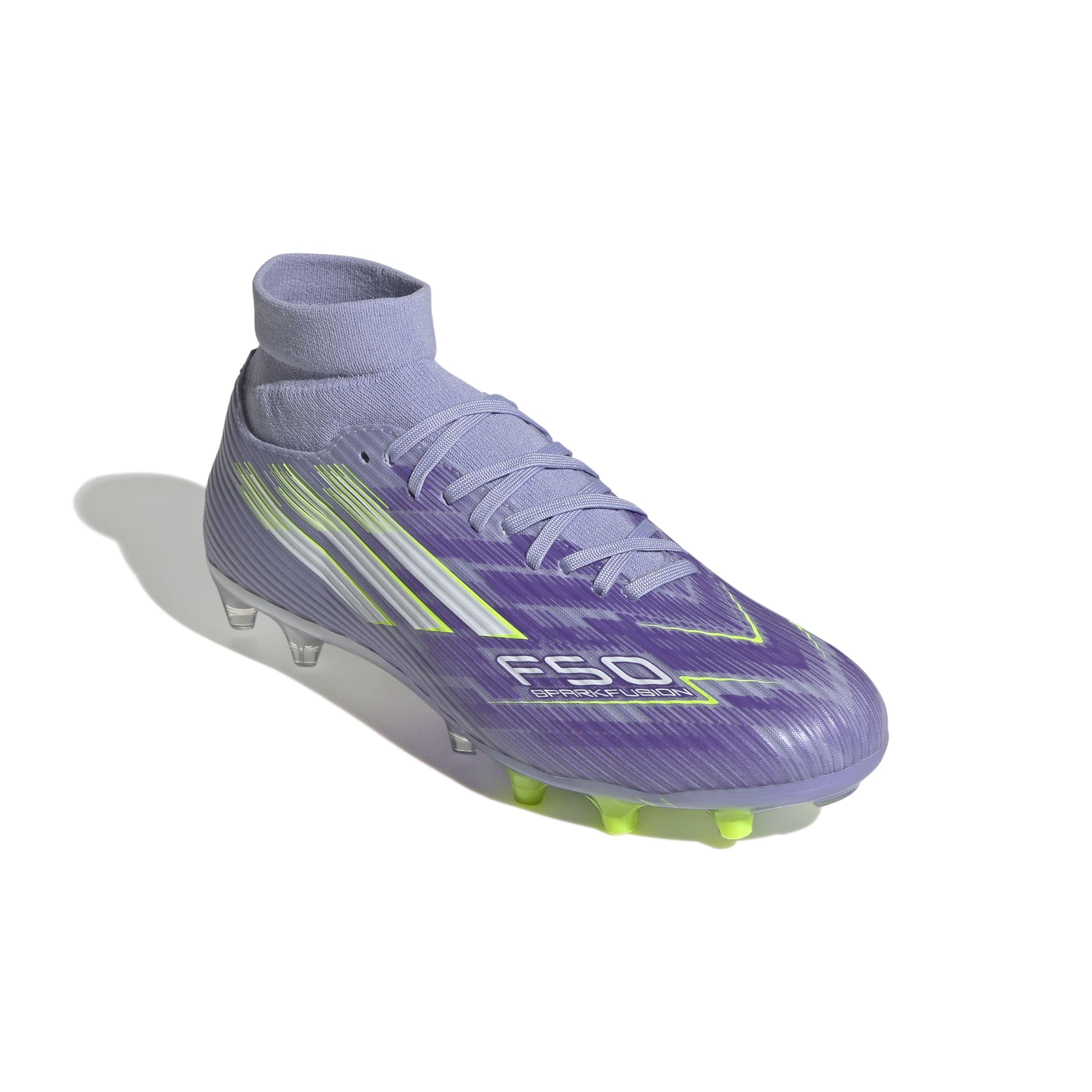 adidas Damen F50 SPARKFUSION League W Mid Firm Ground/Artificial Ground Football Boots, Violet Tone/Lucid Lemon/Purple Rush, 44 2/3 EU 5