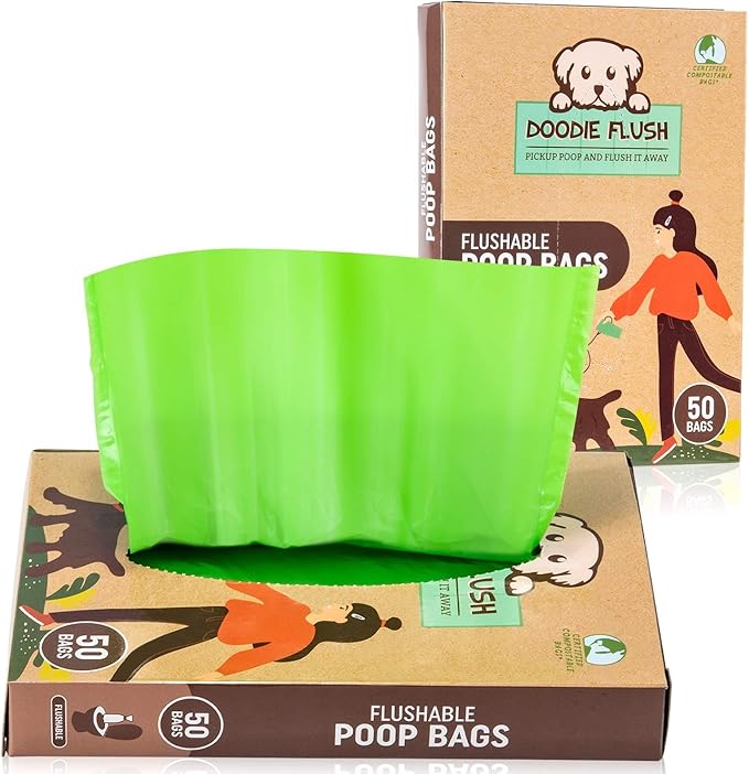 Doodie Flush Dog Poop Bag (Box of 50 poop bags for dogs