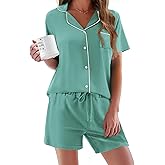 Ekouaer Pajamas Set for Women Short Sleeve Sleepwear Button Down Pjs Soft 2 Piece Lounge Sets XS-XXXL