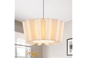 VILUXY Modern Fabric Pendant Light 23.6’’ Large Chandelier with Linen Flower Lampshade 3-Light Dining Room Light Fixture Farmhouse Hanging Ceiling Chandelier for Bedroom Kitchen Living Room Foyer