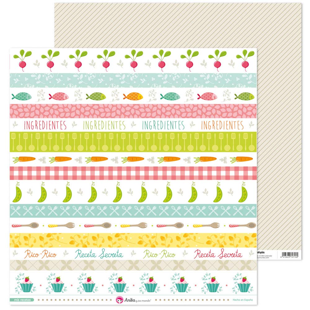 Anita and Su Mundo Collection My Recipes Scrapbooking Papers, Paper, Strips, 12" x 12"