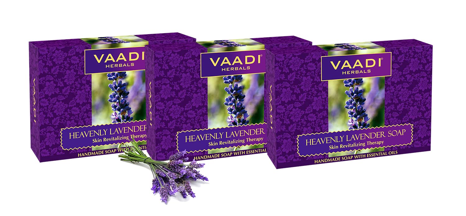 Vaadi Herbals Value Pack of 3 Heavenly Lavender Soap with Rosemary Extract, 3 x 75g