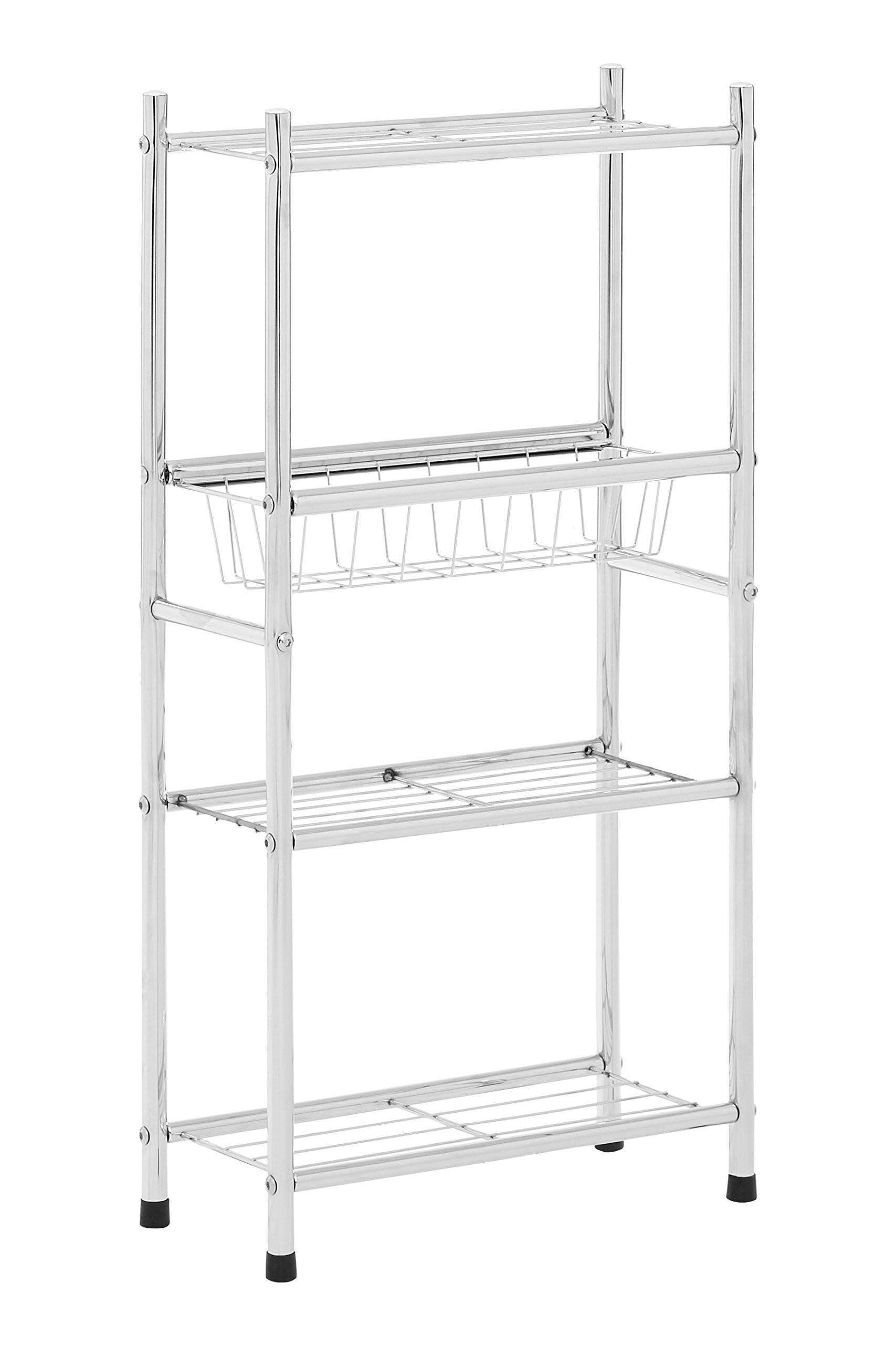 Premier Housewares 4 Tier Shelf Unit with Basket, Silver