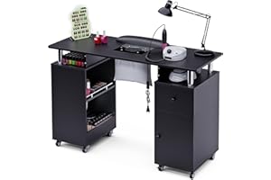 HolaiNail Manicure Table, Nail Desk Nail Tech Table with Dust Collector, Arm Rest, Wheels, Drawer & Cabinet, Beauty Salon Station, Black