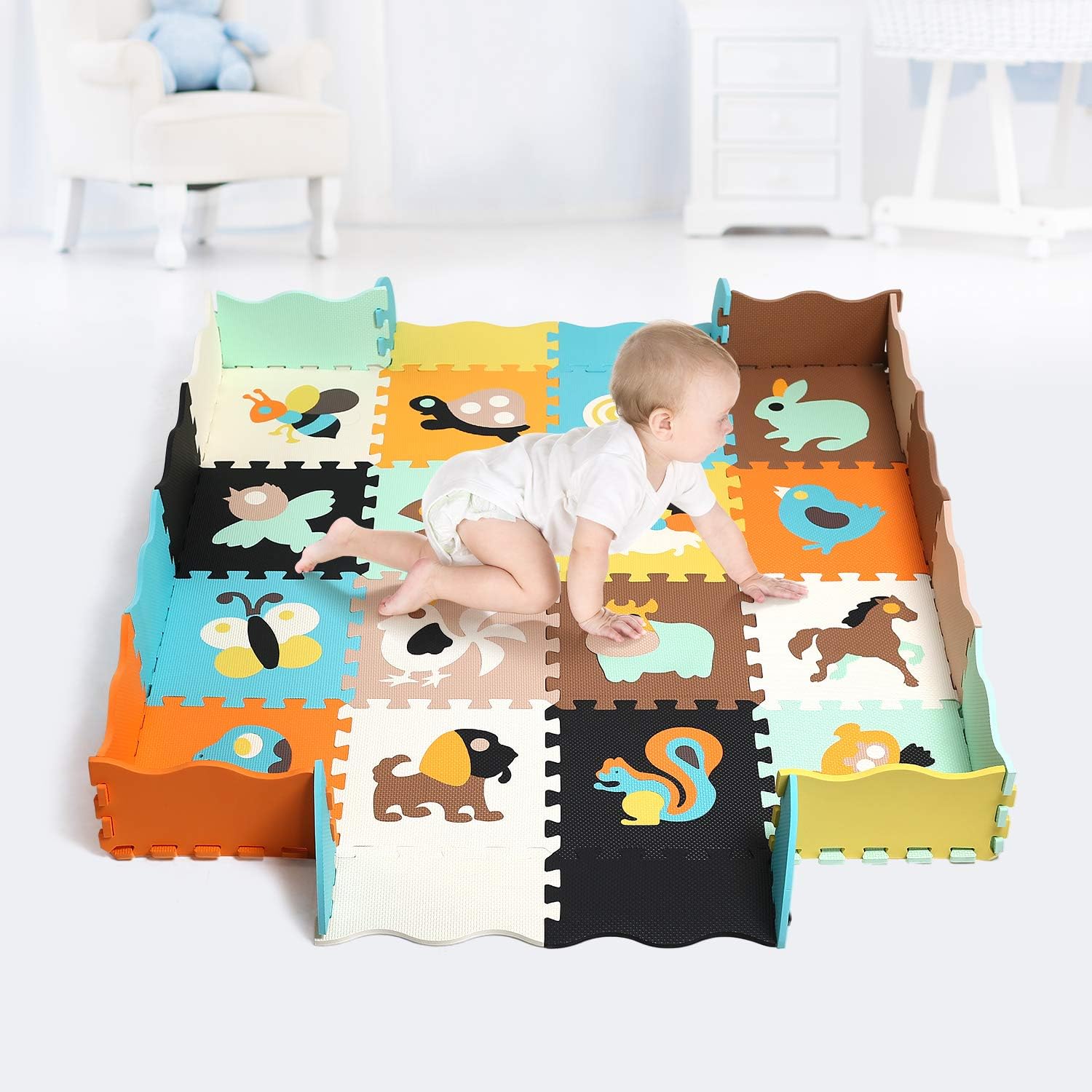 Baby Play Mat Floor Mat Foam Puzzle Playmat Interlocking Floor Tiles Crawling Mat for Kids, Toddlers and Infants: Toys & Games