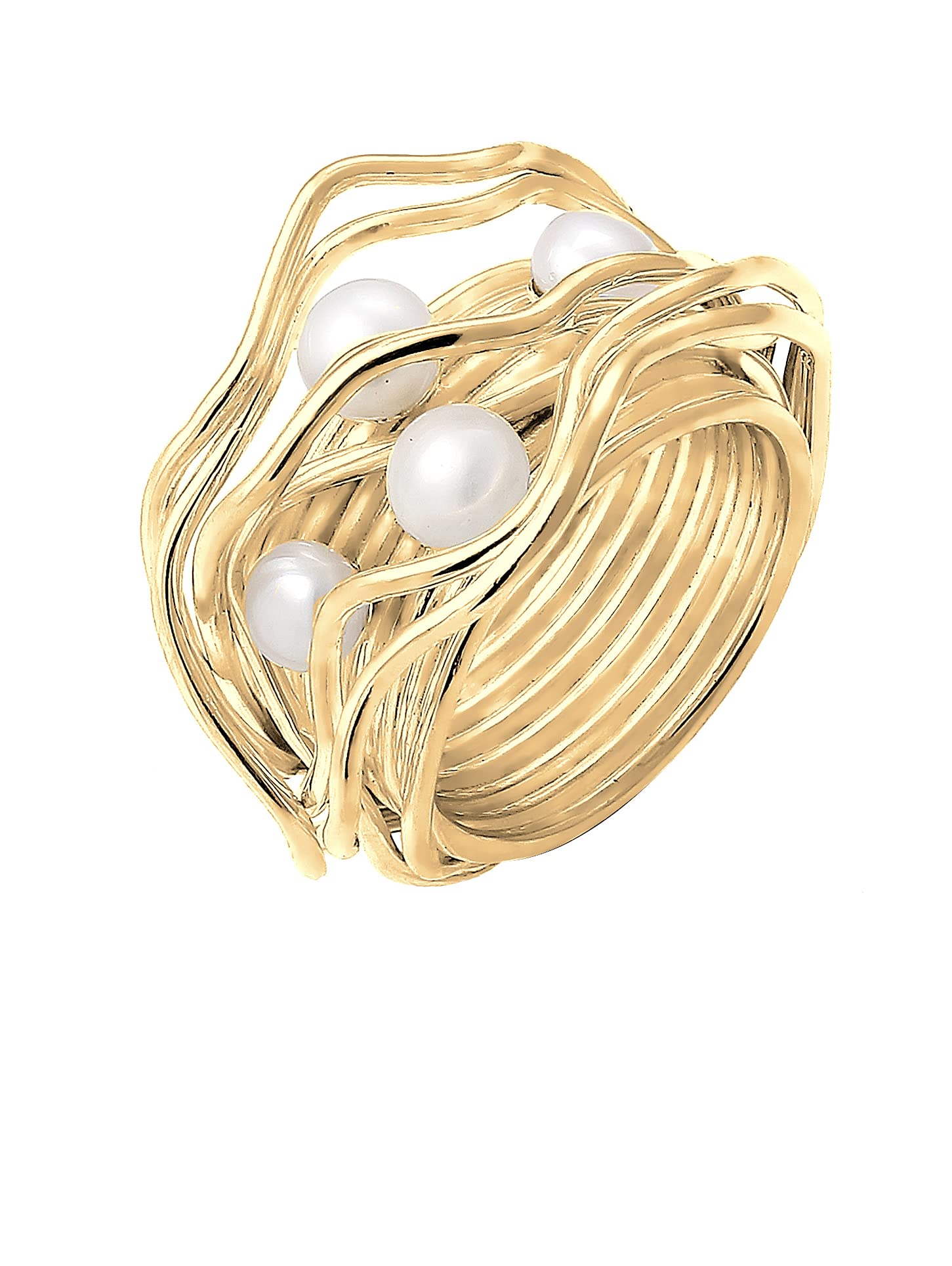 Nenalina Women's Pearl Ring with 4 White Freshwater Pearls in 4 mm & 5 mm, Sterling Silver, Gold-Plated, Silver