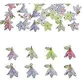 NovaPuff 32 Pcs Acrylic Flower Pendants, Lily Flower Beads Charms Cute Necklace Charms with Pearl Bead Dangle Charm, Floral Earring Charm for DIY Crafts/Jewelry Making