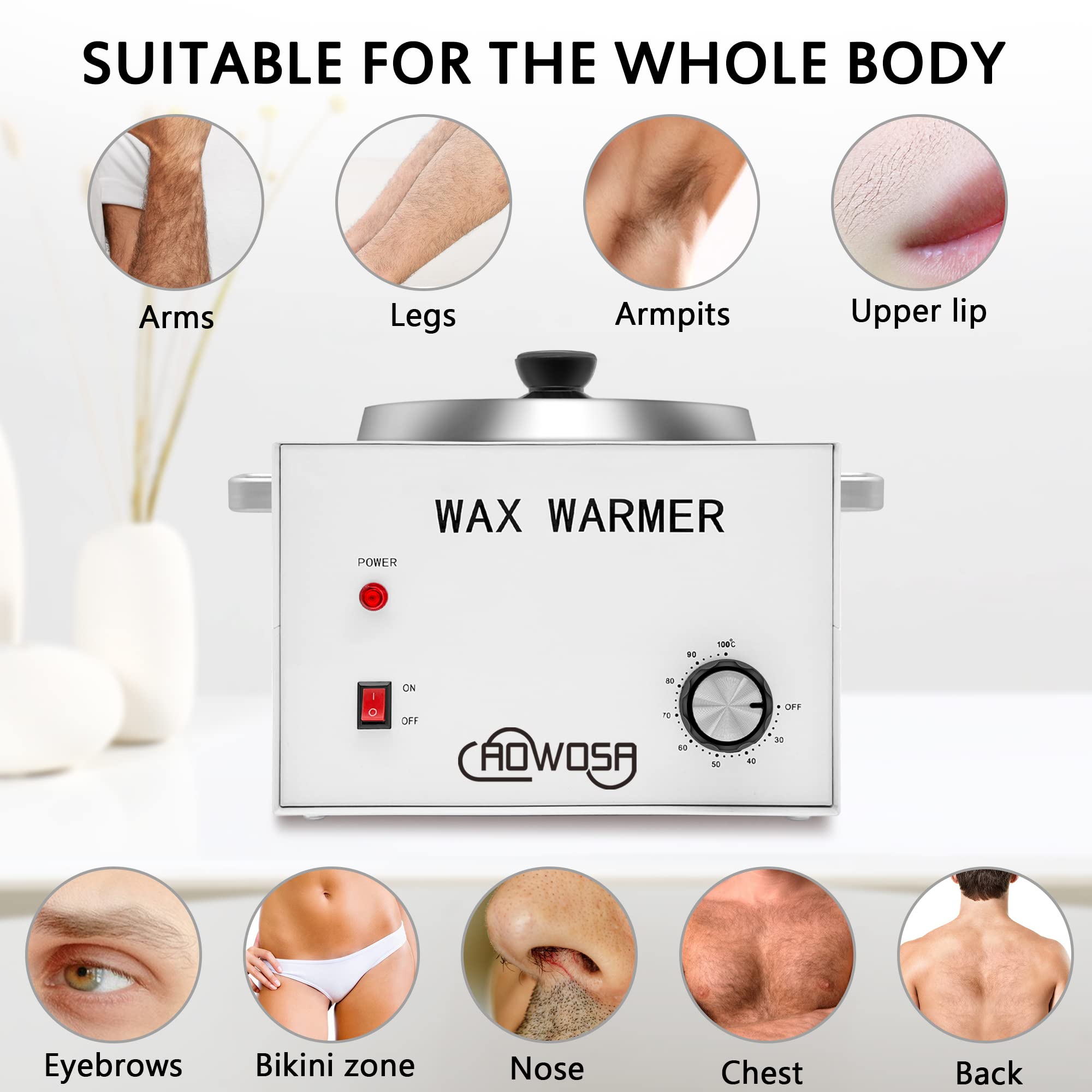 Large Single Wax Warmer Professional 3L Electric Wax Heater Machine Hold 5.5 Lbs Wax for Hair Removal, Large Wax Pot Paraffin Facial Skin Body SPA Salon Equipment with 100 Wax Sticks