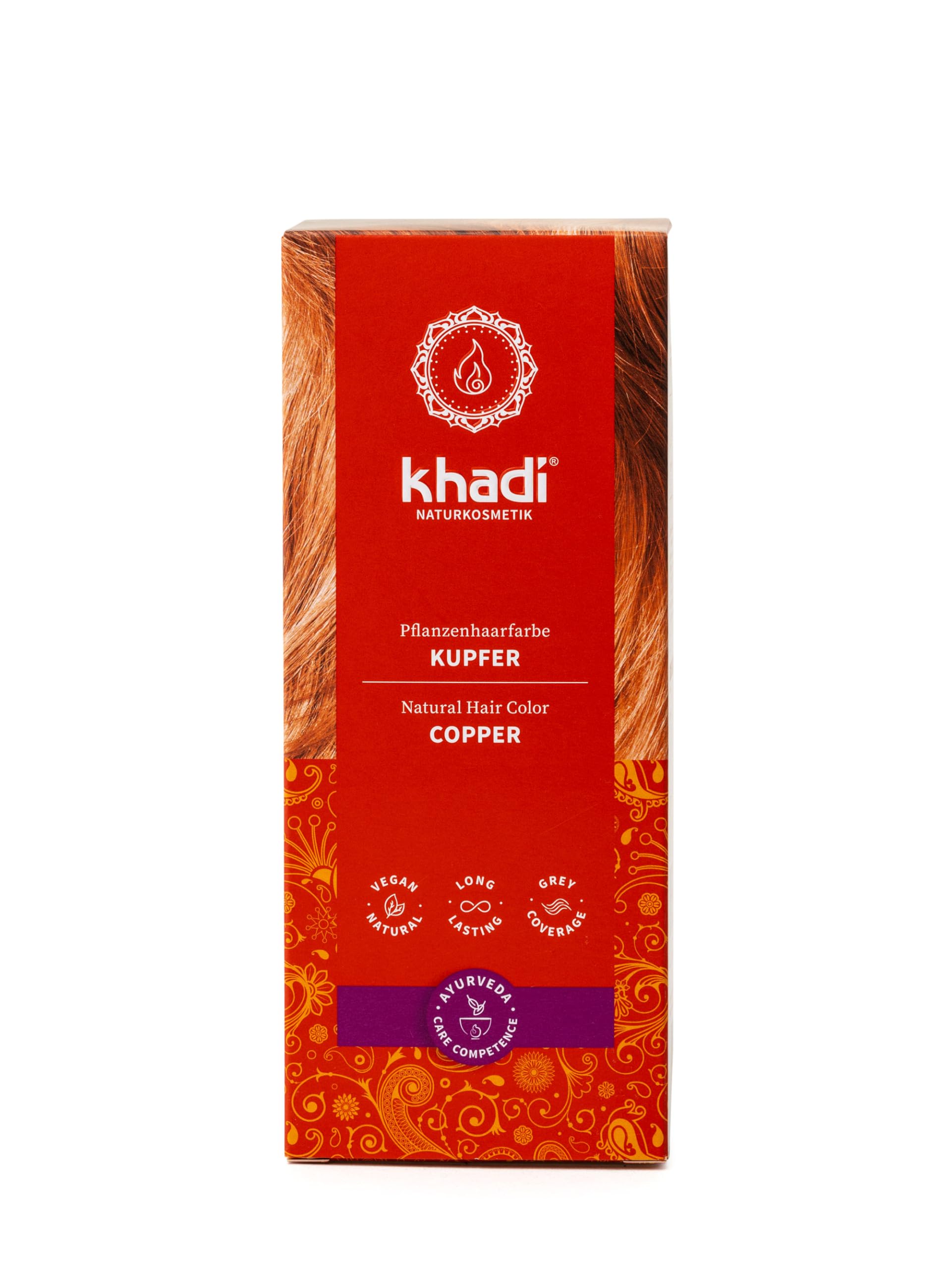Khadi Plant Hair Dye 100 g I Hair Colour Copper Gold to Copper Red I Natural Hair Colour 100% Natural and Vegan Khadi Copper