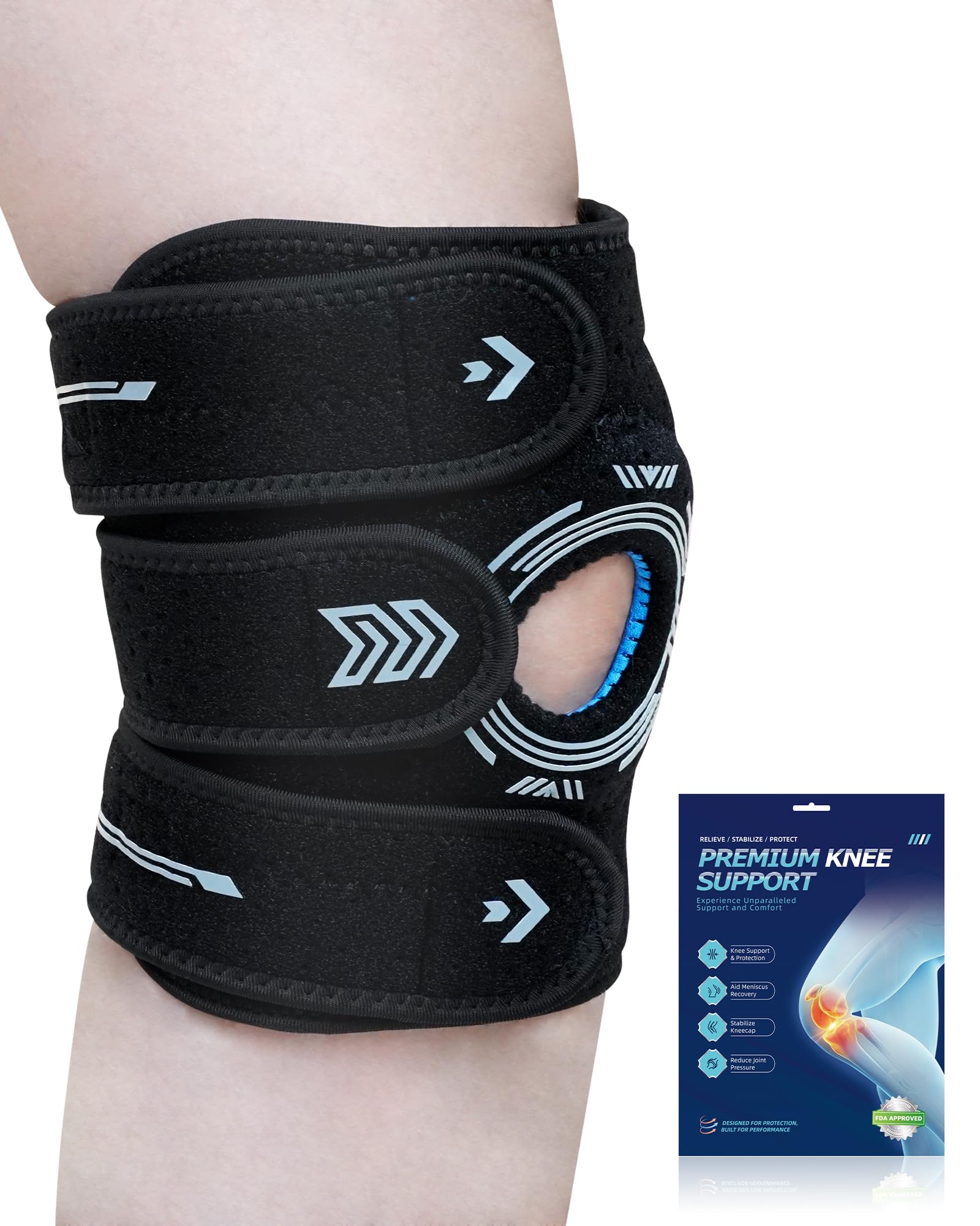 Photo 1 of Knee Brace for Women Plus Size: Large Adjustable Knee Sleeves with Side Stabilizers for Men, Pain Relief for Meniscus Tear, MCL & LCL Injuries, Patella Dislocation Support Black