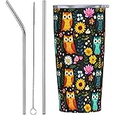 sagacitrix Owl Tumbler with Straw Lid Insulated Travel Coffee Mug 20 OZ Stainless Steel Cup for Outdoor Car Office Kitchen
