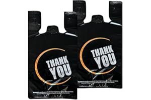 YoYoRain 100 Count Plastic Bags - Black T Shirt Bags with Handle for Retail Shopping and Supermarket Use