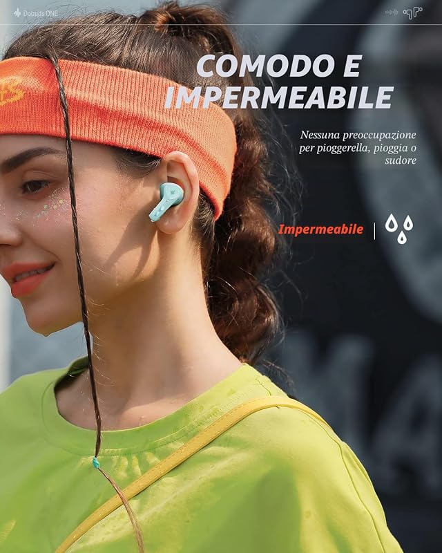 Cuffie Bluetooth Wireless con Noise Cancelling, cancellazione attiva mirata del rumore, 4 mic per chiamate, 32h di svago, EQ personalizzato, Bluetooth 5.2, Verde