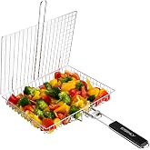 Eisinly BBQ Grilling Basket for Outdoor Grill with Removable Handle | Portable Grill Basket, Stainless Steel Camping Cooking Grill Accessories for Chicken Fish Vegetable, Easy to Clean