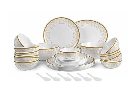 Cello Royale Collection Amber Gold Opalware Dinner Set, 33 Pieces