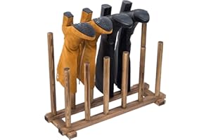 MyGift Rustic Burnt Brown Solid Wood Floor Standing Boot Holder Rack, Wooden Entryway Shoe Storage Organizer Stand Holds 6 Pairs of Tall and Short Boots
