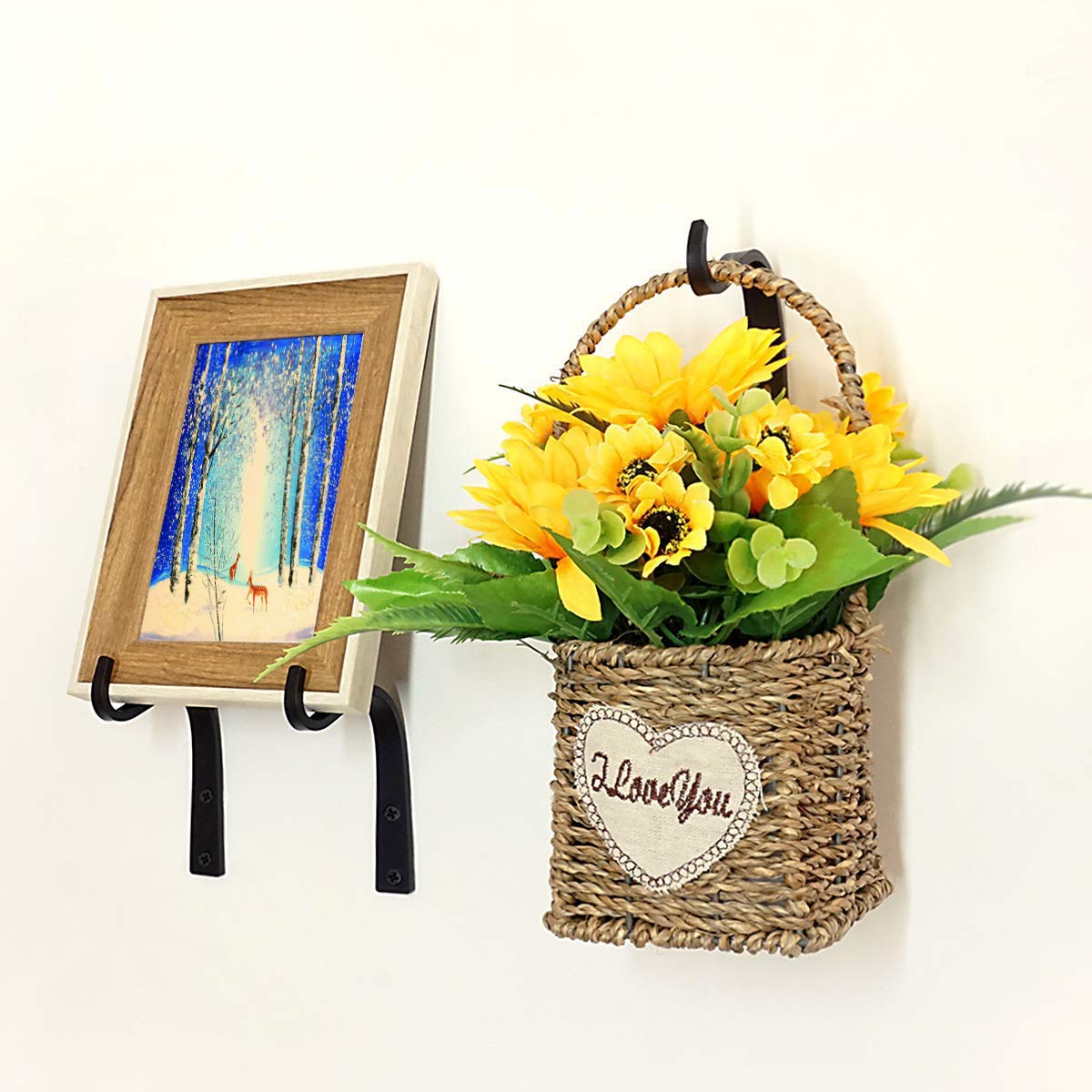 Zkaiz Wrought Iron Hooks for Hanging Lantern Coat Garden Planter Decoration Rustic Vintage Style Wall Curved Up Bracket Hook (2 Pack)