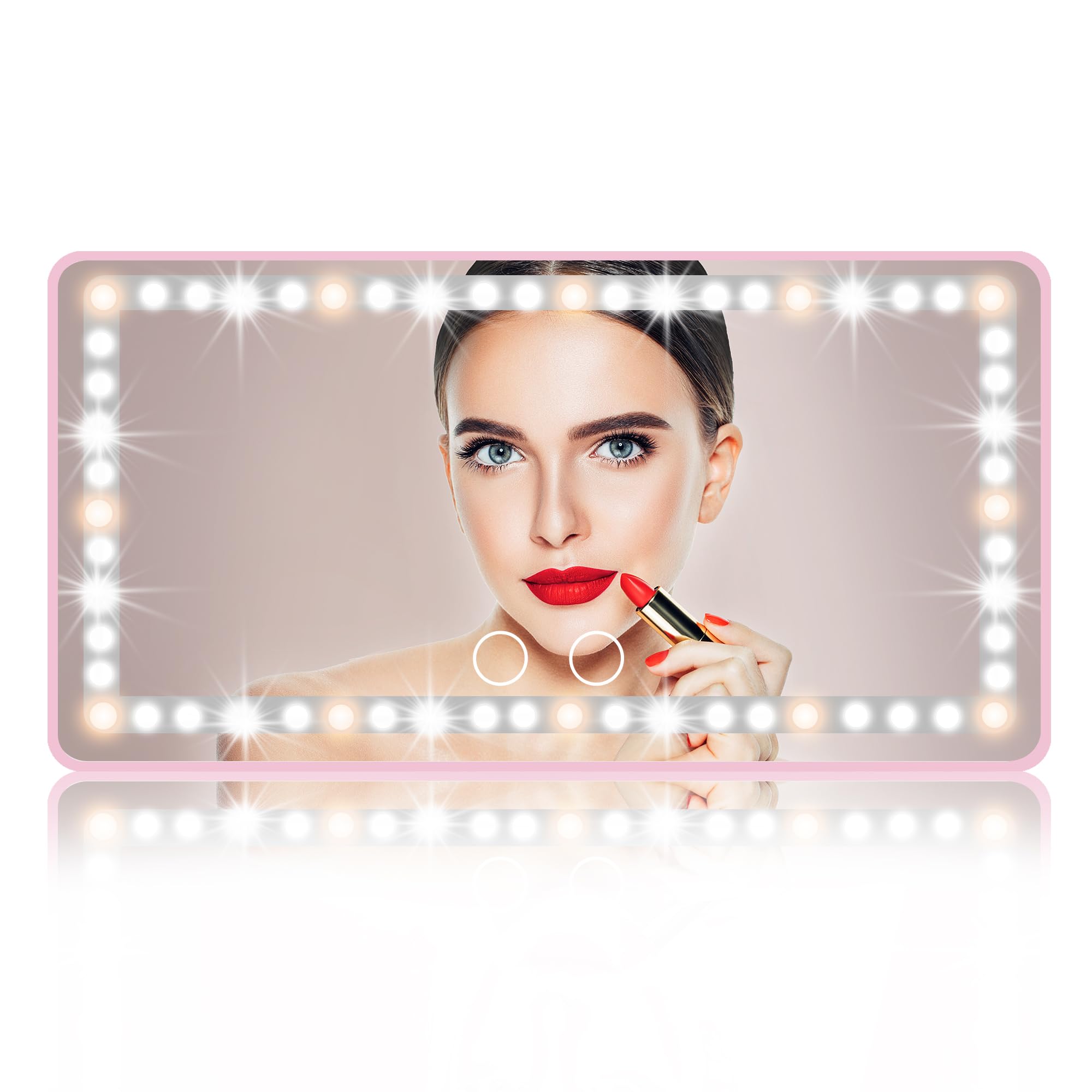 Moruedtu LED Mirror for Car Visor,Rechargeable Car Visor Vanity Mirror with 3 Light Modes & Dimmable Touch Screen,60 LEDs USB Makeup Mirror for Universal Car Truck SUV as A Gifts for Women(Pink)