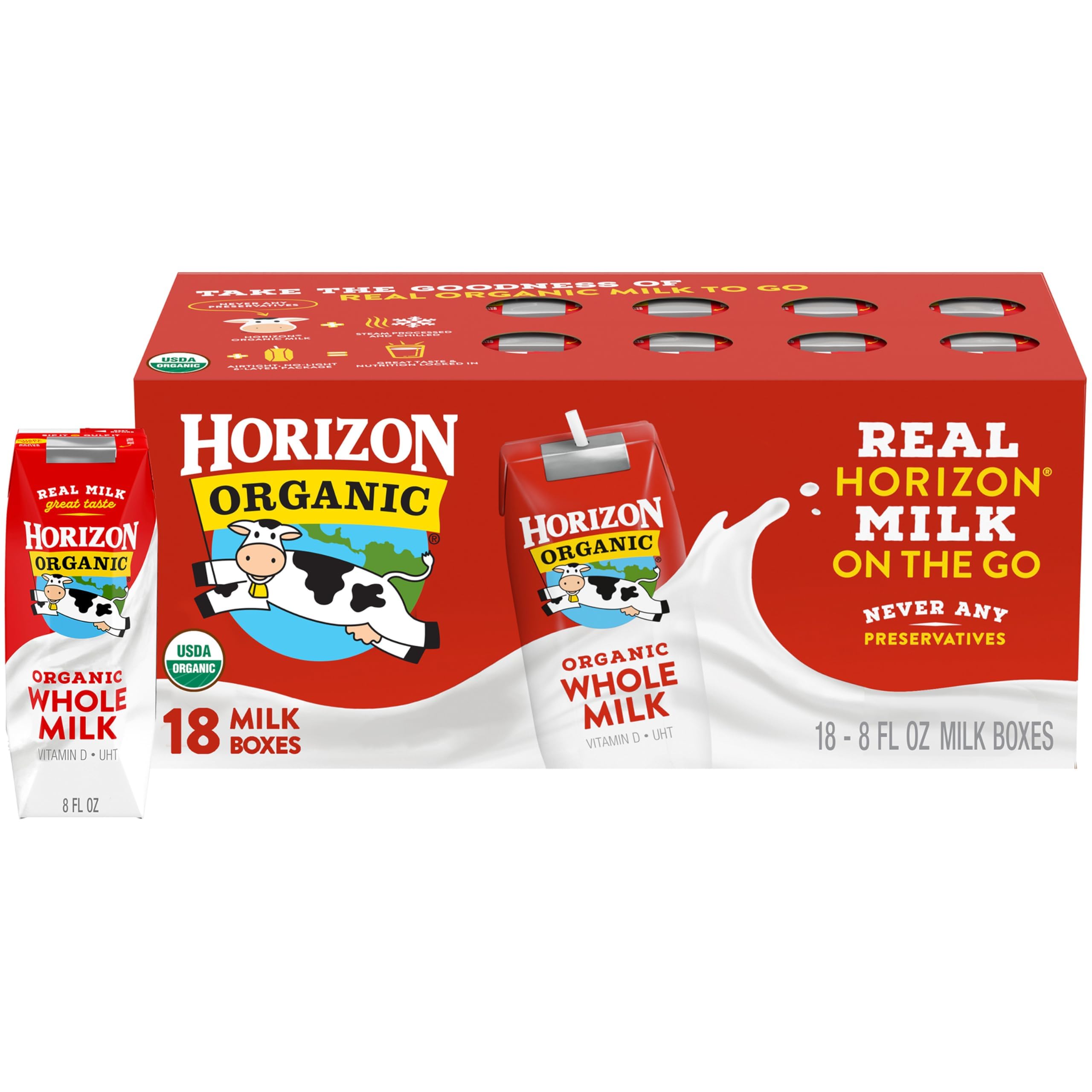 Photo 1 of ***EXP 1/2026***Horizon Organic Shelf Stable Whole Milk Boxes, 8 fl oz, 18 Count - 8g Protein per Serving, USDA Organic, Ready to Drink for Lunchbox, Travel, or On-the-Go, No Refrigeration Needed