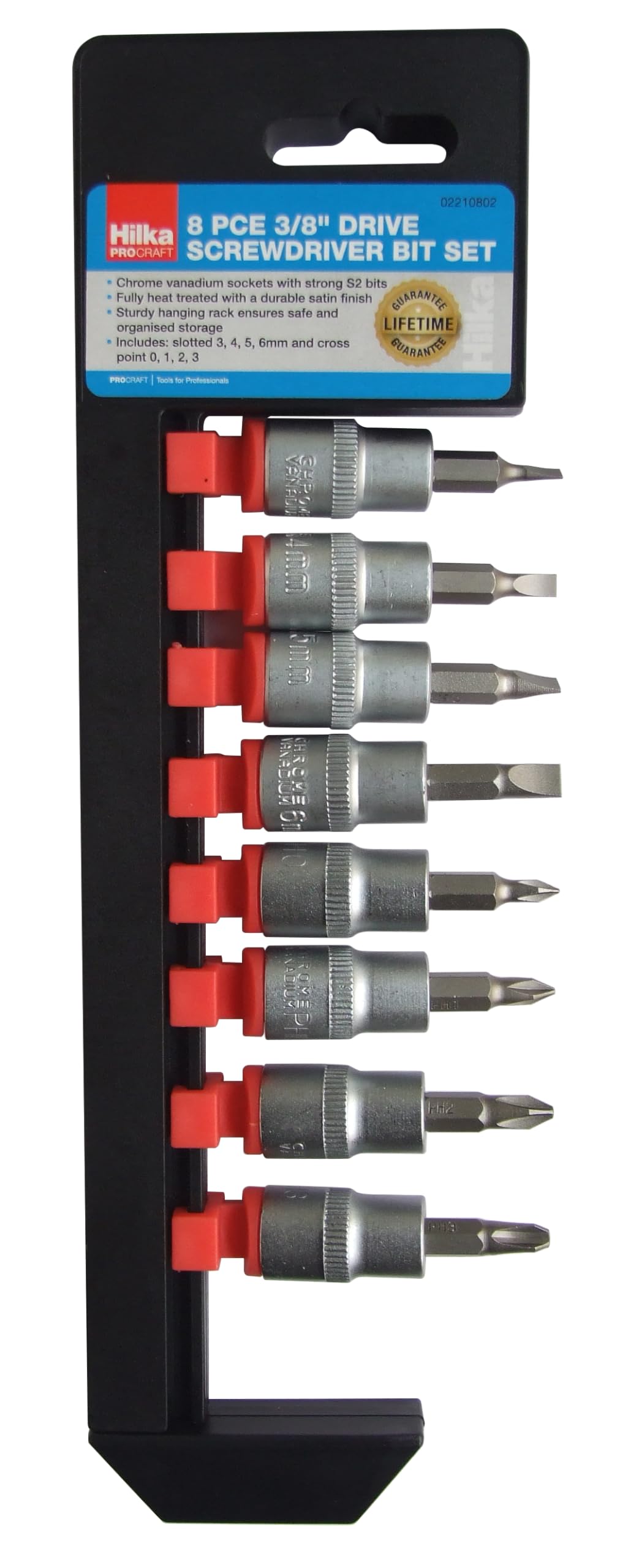 Hilka 02210802 8 PCE 3/8" Drive Screwdriver Bit Set