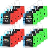 JOCOPUERTO Video Game Party Favor Bags, Gaming Theme Kraft Paper Gift Bags, 16 Pieces, Game On Birthday Party Supplies